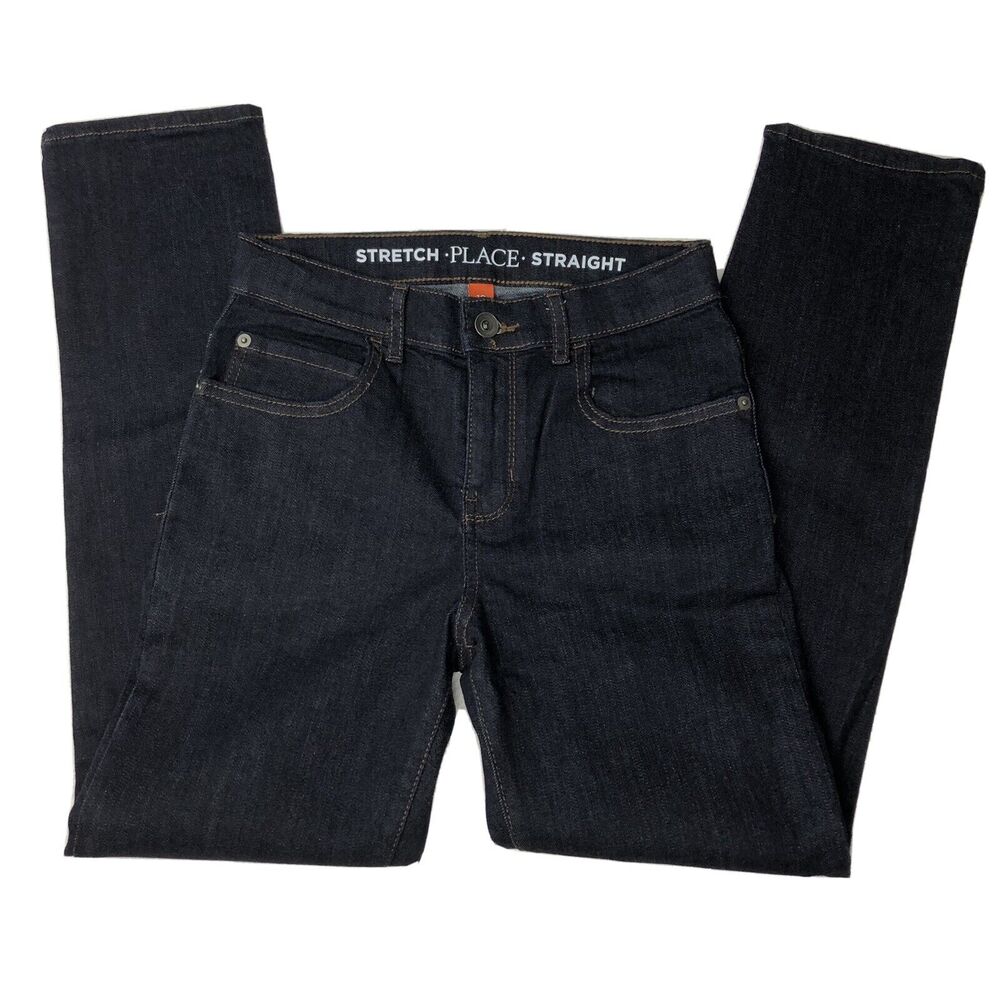 Children's Place Jeans Boys 10 Blue Denim Jeans Adj Waist Stretchy Dark Rinse